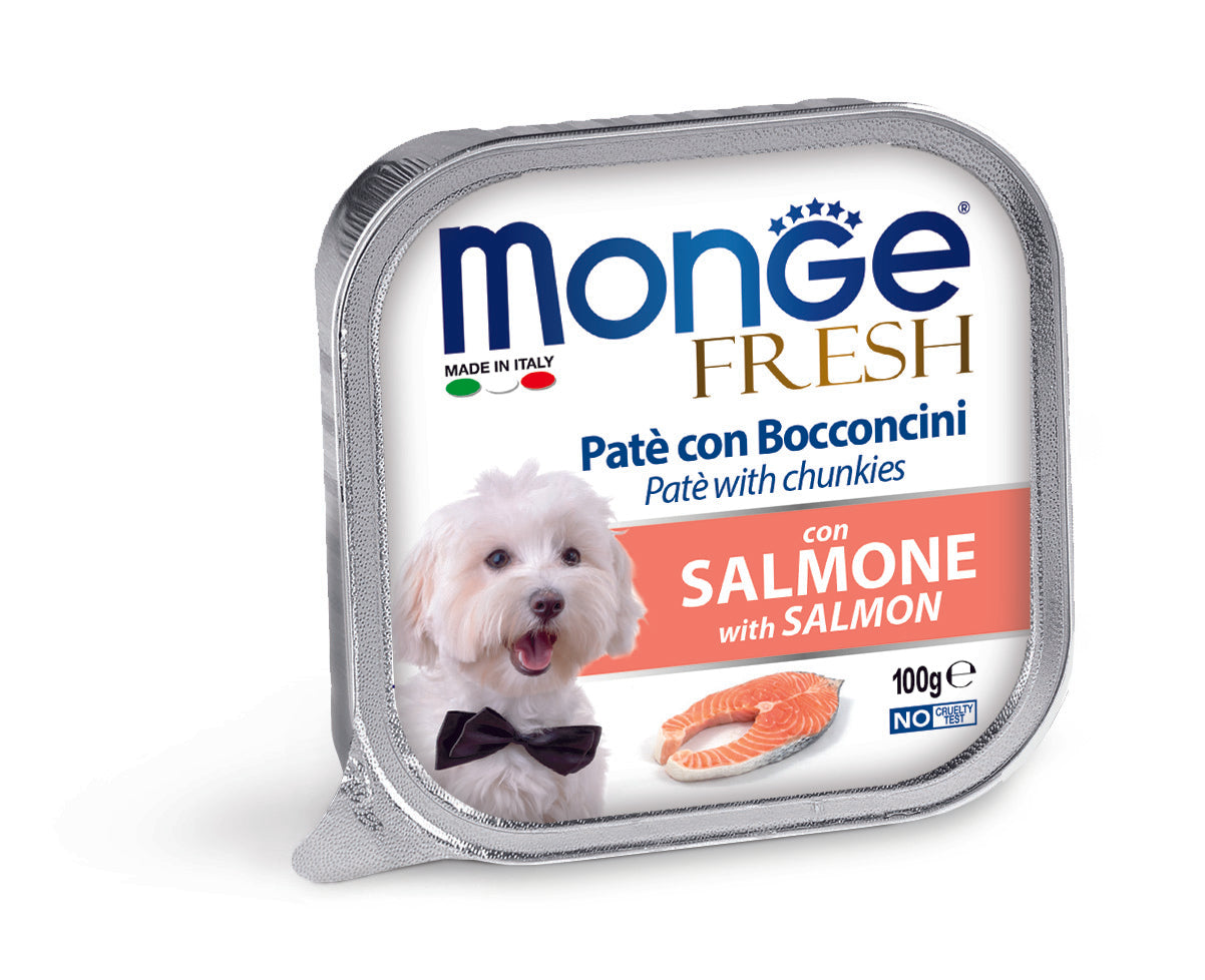 מונג פרש לכלב פטה עם נתחי סלמון 100 גרם בקופסה