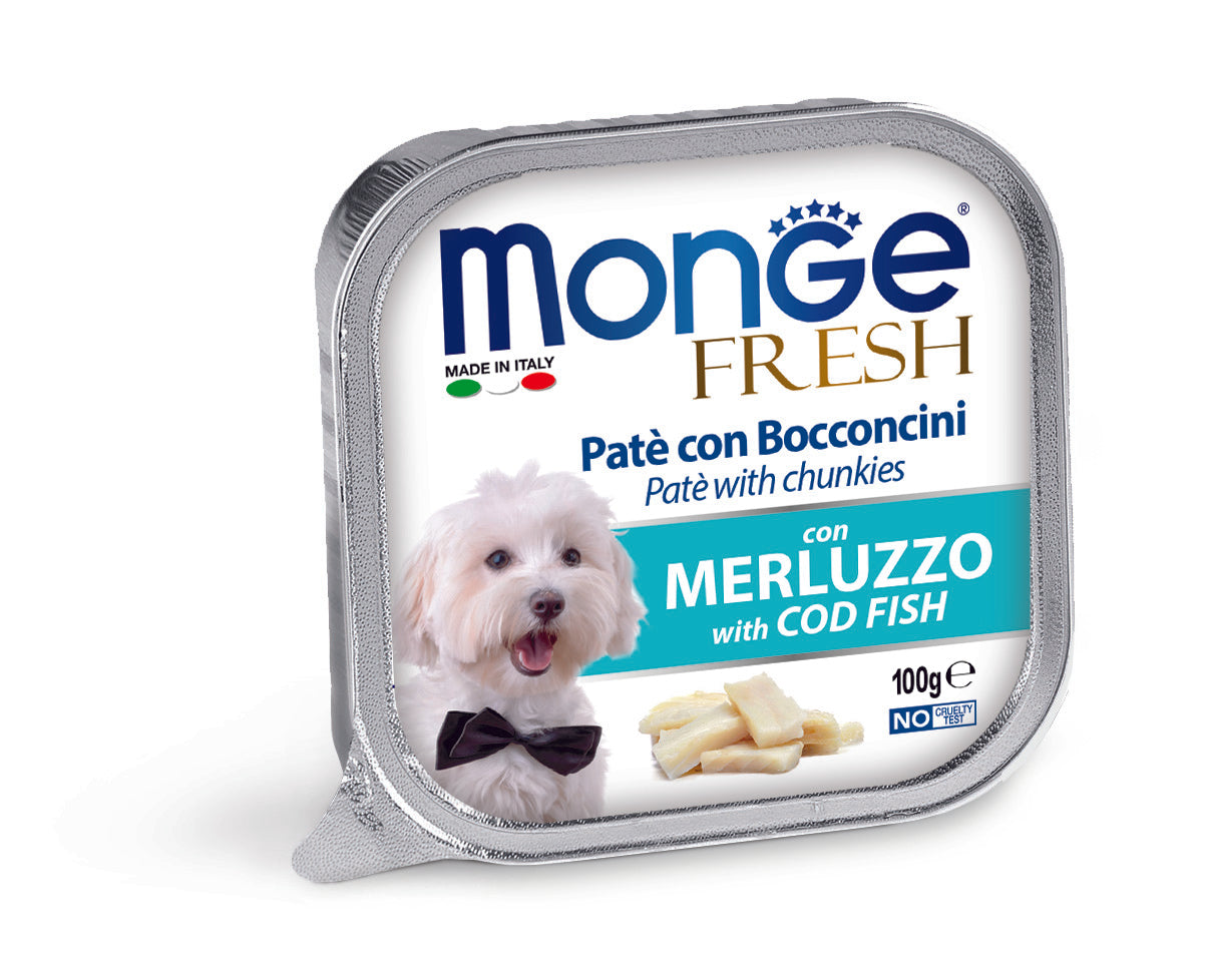 מונג פרש לכלב פטה עם נתחי דג בקלה 100 גרם בקופסה
