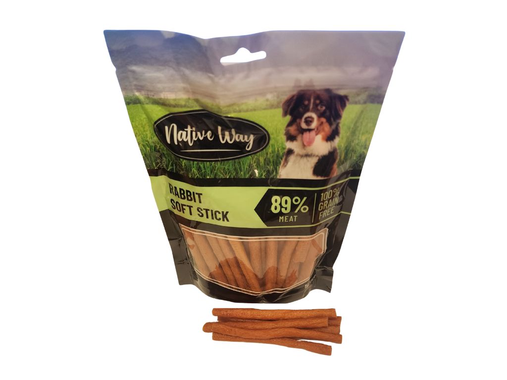 חטיף נייטיב וואי - מקלות ארנבת 500 גרם בשקית