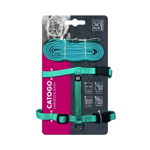 רתמה + רצועה לחתול צבע כחול 1 יחידה