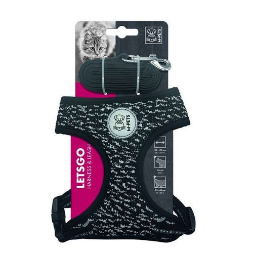 רתמה + רצועה לחתול צבע שחור 1 יחידה