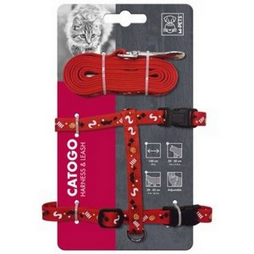 רתמה + רצועה לחתול צבע אדום 1 יחידה