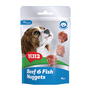 חטיף בונזו נאגטס בקר ודג 80 גרם בקופסה