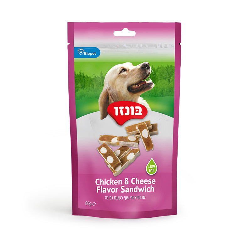 חטיף בונזו סנדוויץ עוף וגבינה 80 גרם בקופסה