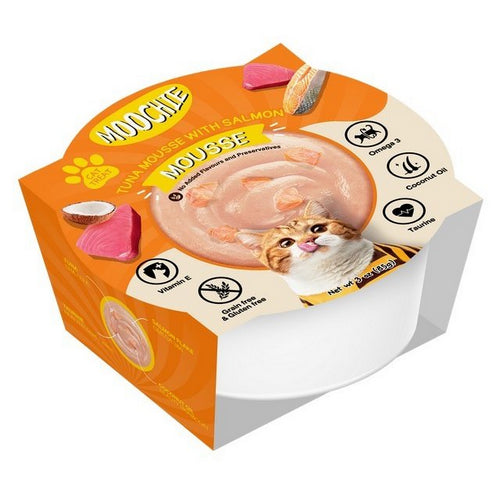 מוצי לחתול בטעם טונה וסלמון 85 גרם בקופסה