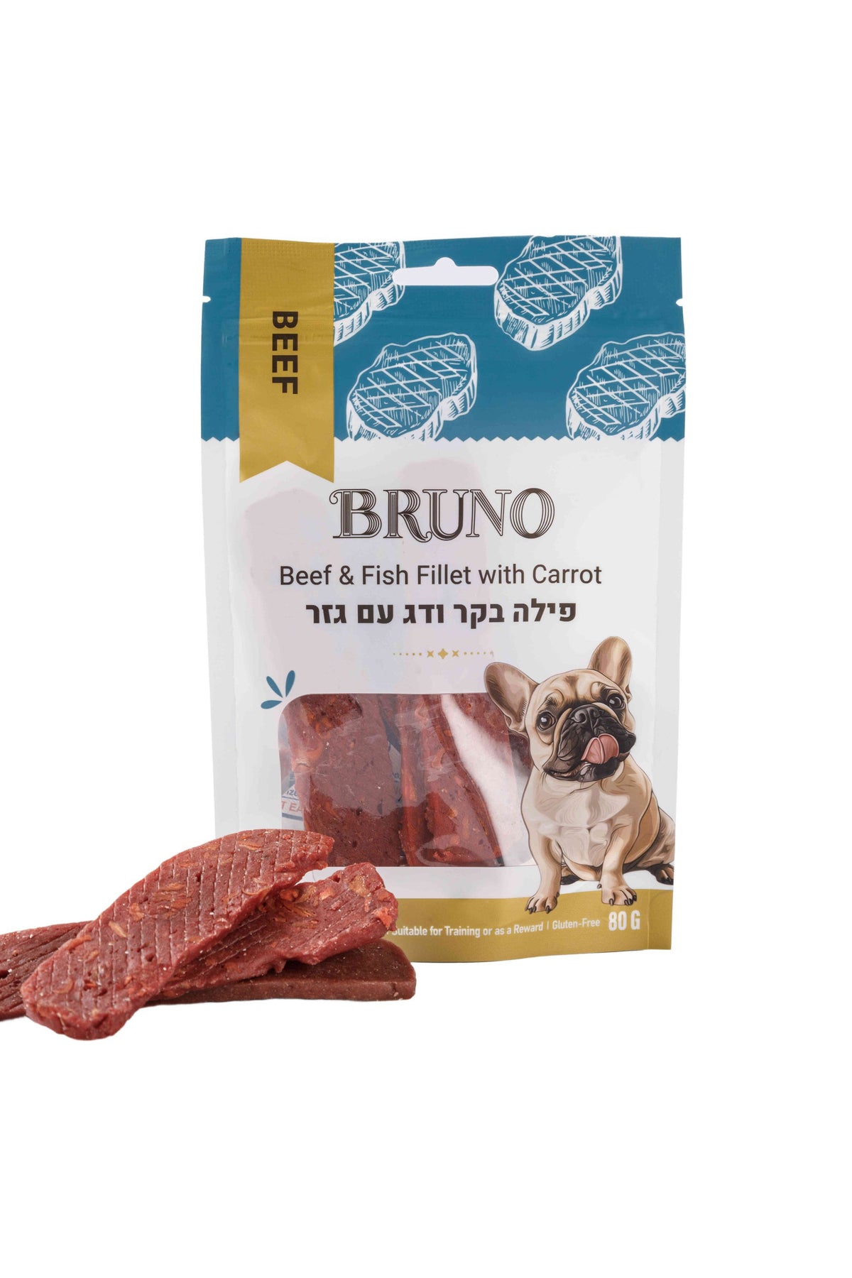 חטיף ברונו לכלב בטעם פילה בקר עם גזר 80 גרם בשקית