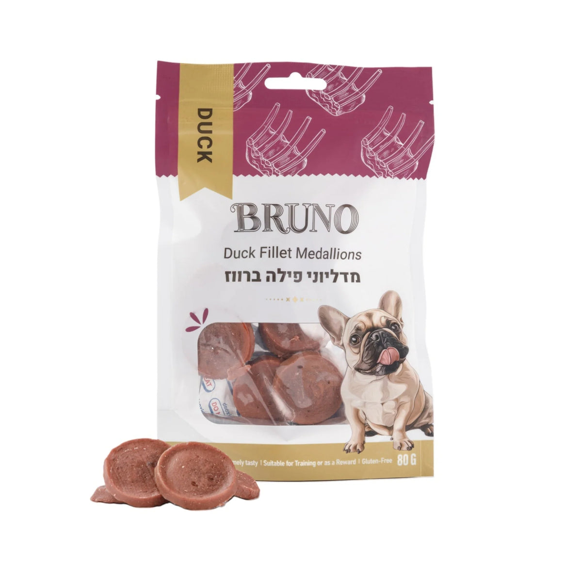 חטיף ברונו לכלב בטעם מדליוני פילה ברווז 80 גרם בשקית