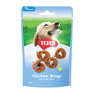חטיף בונזו טבעות עוף פריכות 80 גרם בקופסה