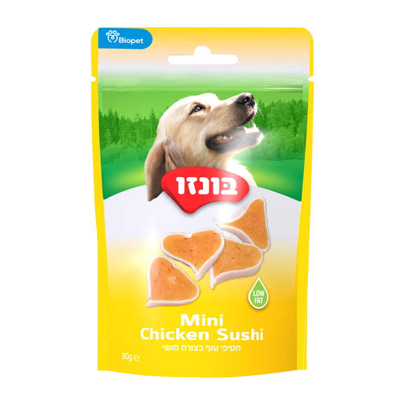 חטיף בונזו עוף בצורת סושי 80 גרם בקופסה
