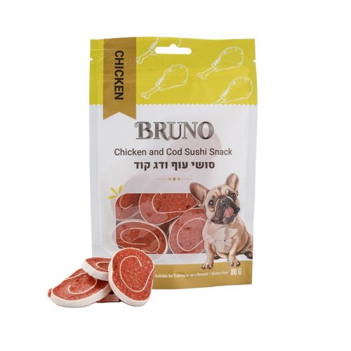 חטיף ברונו לכלב בטעם סושי עוף ודג קוד 80 גרם בשקית