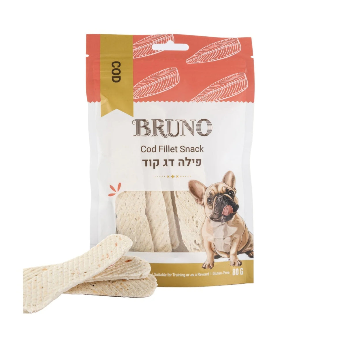 חטיף ברונו לכלבים בטעם פילה דג קוד 80 גרם בשקית